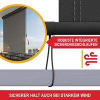 Senkrechte Sonnenstore 250x160 cm als stilvoller Sonnenschutz für Balkon oder Terrasse.