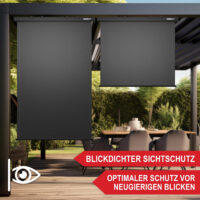 Senkrechte Sonnenstore 250x160 cm als stilvoller Sonnenschutz für Balkon oder Terrasse.