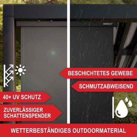 Große Vertikalmarkise 250x180 cm für optimalen Schatten und Schutz vor direkter Sonneneinstrahlung.