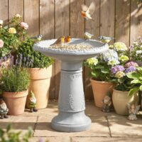 Vogelbad freistehend für Garten aus Harz in Steinoptik