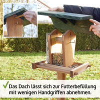 Wetterfestes und dekoratives Vogelhäuschen mit Ständer, ideal zur Vogelfütterung.