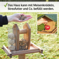 Wetterfestes und dekoratives Vogelhäuschen mit Ständer, ideal zur Vogelfütterung.