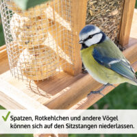 Wetterfestes Vogelhaus Futterküche aus Holz mit Dach zum Befüllen.