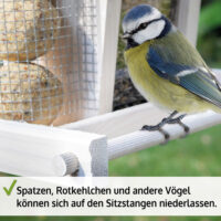 Vogelhaus Futterküche, wetterfest und aus Holz, mit befüllbarem Dach.