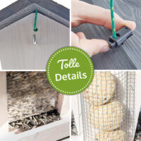 Vogelhaus Futterküche, wetterfest und aus Holz, mit befüllbarem Dach.