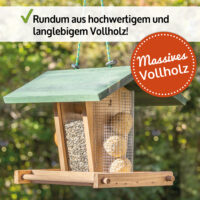Wetterfestes Vogelhaus Futterküche aus Holz mit Dach zum Befüllen.