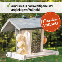 Vogelhaus Futterküche, wetterfest und aus Holz, mit befüllbarem Dach.