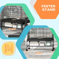 Schwarzer Vogelkäfig mit Ablage & herausnehmbaren Rollen.