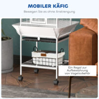 Vogelkäfig für Papageien mit Freisitz und Rollen weiss