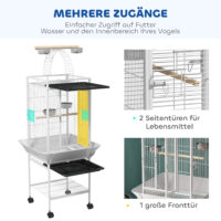 Vogelkäfig für Papageien mit Freisitz und Rollen weiss