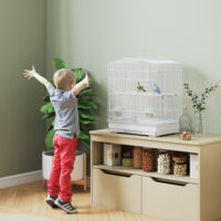 Vogelkäfig vintage Design für kleine Vögel mit Zubehör Holz weiss