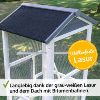 Vogelvoliere Aria XL, wetterfest, stabil und leicht zu reinigen.