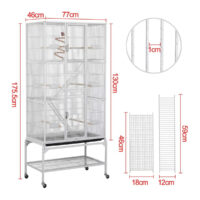 Detaillierte Maßzeichnung der Vogelvoliere mit 175,5 cm Höhe, 77 cm Breite und 46 cm Tiefe – ideal für artgerechte Vogelhaltung mit engem Gitterabstand von 1 cm.
