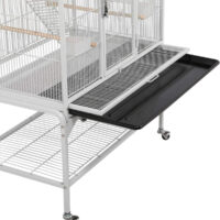 Praktische Reinigungsschublade ausziehbar unter großer Vogelvoliere – hygienischer Vogelkäfig mit einfacher Reinigungsmöglichkeit und Ablagefläche.