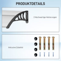Transparentes Polycarbonat-Vordach für die Haustür, Größe 75x100cm.
