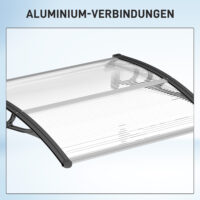 Transparentes Polycarbonat-Vordach für die Haustür, Größe 75x100cm.
