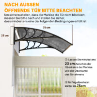 Vordach Überdachung für Haustür und Fenster wetterfest schwarz