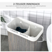 Wäschekorb gross mit Deckel und waschbarem Wäschesack 100L grau