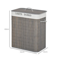 Wäschekorb gross mit Deckel und waschbarem Wäschesack 100L grau