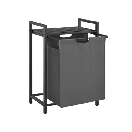 Schwarz-grauer Wäschekorb mit 65 Litern, modernes und platzsparendes Design.