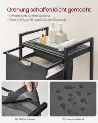 Schwarz-grauer Wäschekorb mit 65 Litern, modernes und platzsparendes Design.