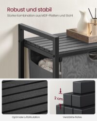 Schwarz-grauer Wäschekorb mit 65 Litern, modernes und platzsparendes Design.