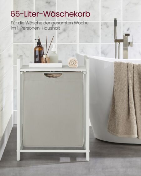 Großer weißer Wäschekorb mit 65 Litern Fassungsvermögen für schmutzige Wäsche.