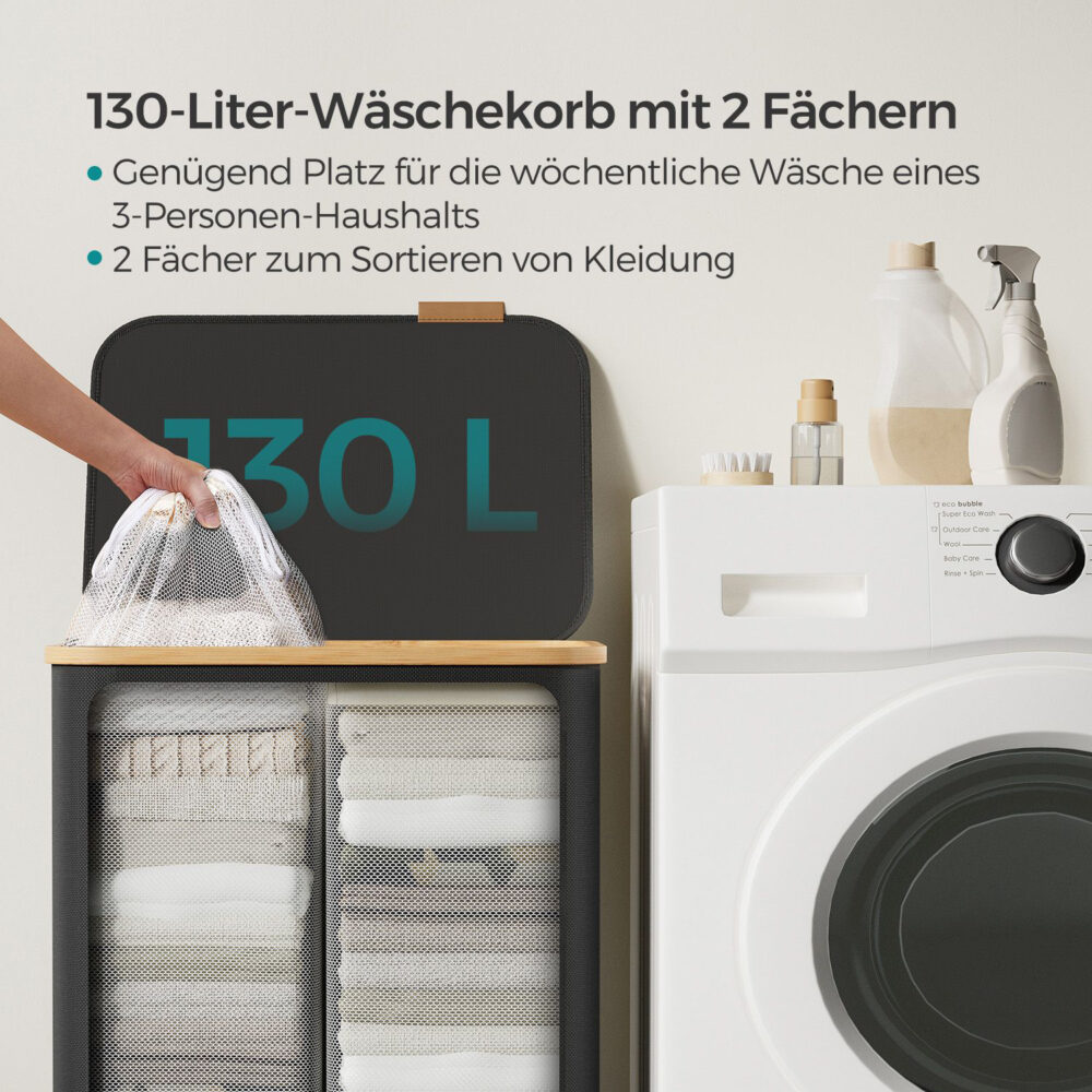 Aufbewahrungskorb Wäschekorb 65 Liter mit Deckel und Griffen.