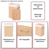 Wäschekorb Laundry Wäschebox Bambus 61x43x32cm 70l weiss