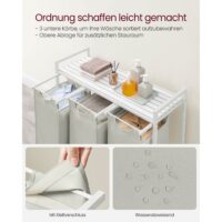 Weißer Wäschekorb mit drei separaten Fächern zur einfachen Wäschetrennung.