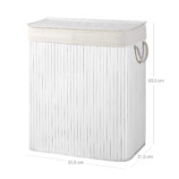 Weißer Wäschekorb mit Deckel, der Wäsche vor Staub und Blicken schützt.