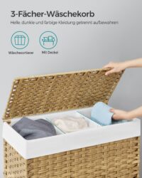 Wäschekorb Wäschesammler mit 3 Fächern Natur.
