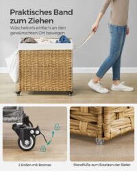 Wäschekorb Wäschesammler mit 3 Fächern Natur.