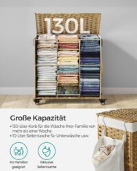 Wäschekorb Wäschesammler mit 3 Fächern Natur.