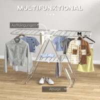 Faltbarer Wäscheständer als Flügeltrockner aus Edelstahl und Kunststoff