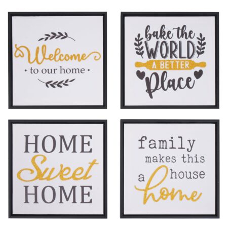 Wandbild Set Holz Leinwand Sprüche Family Home 4-teilig 30x30 cm