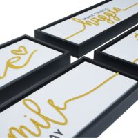 Wandbild Set Holz Leinwand Sprüche Smile Home 4-teilig 15x45 cm