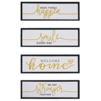 Wandbild Set Holz Leinwand Sprüche Smile Home 4-teilig 15x45 cm