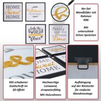 Wandbild Set Holz Leinwand Sprüche Smile Home 4-teilig 15x45 cm