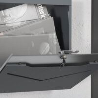 Ein anthrazitfarbener Wandbriefkasten aus Stahl mit Zeitungsfach, Maße 37x105x37cm.