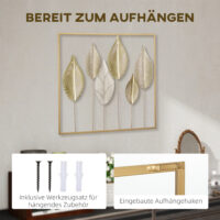 Wanddeko Blattdesign modern für Wohnzimmer Metall goldfarben
