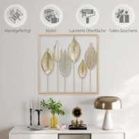 Wanddeko Blattdesign modern für Wohnzimmer Metall goldfarben