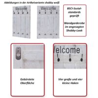 Wandgarderobe Garderobenpaneel Shabby-Look 91x60cm naturbraun Welcome