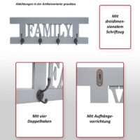 Wandgarderobe Garderobenpaneel Shabby-Look Vintage 60x21cm grau-blau Family