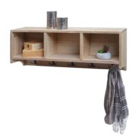 Wandregal Garderobe mit 3 Staufächern 5 Haken 30x80x20cm naturbraun