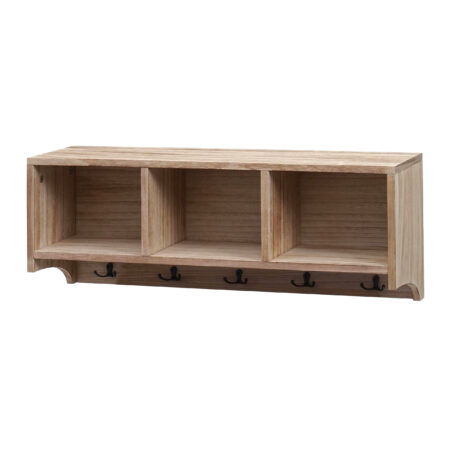 Wandregal Garderobe mit 3 Staufächern 5 Haken 30x80x20cm naturbraun