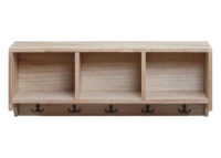 Wandregal Garderobe mit 3 Staufächern 5 Haken 30x80x20cm naturbraun