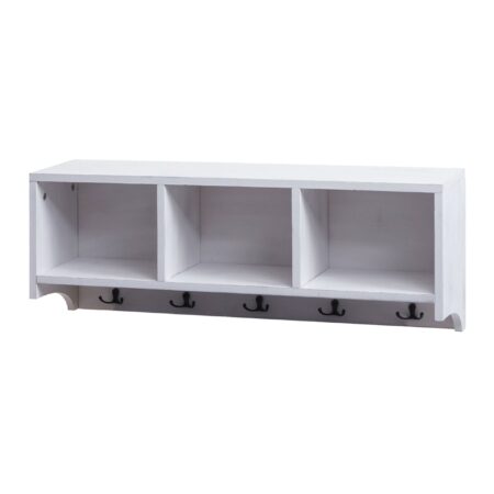 Wandregal Garderobe mit 3 Staufächern 5 Haken 30x80x20cm weiss shabby