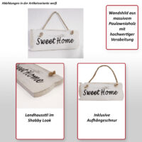 Wandschild Dekoschild Holzschild Shabby-Look 10x25x1cm weiss Sweet Home