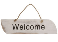 Wandschild Dekoschild Holzschild Shabby-Look 10x43x1cm weiss Welcome